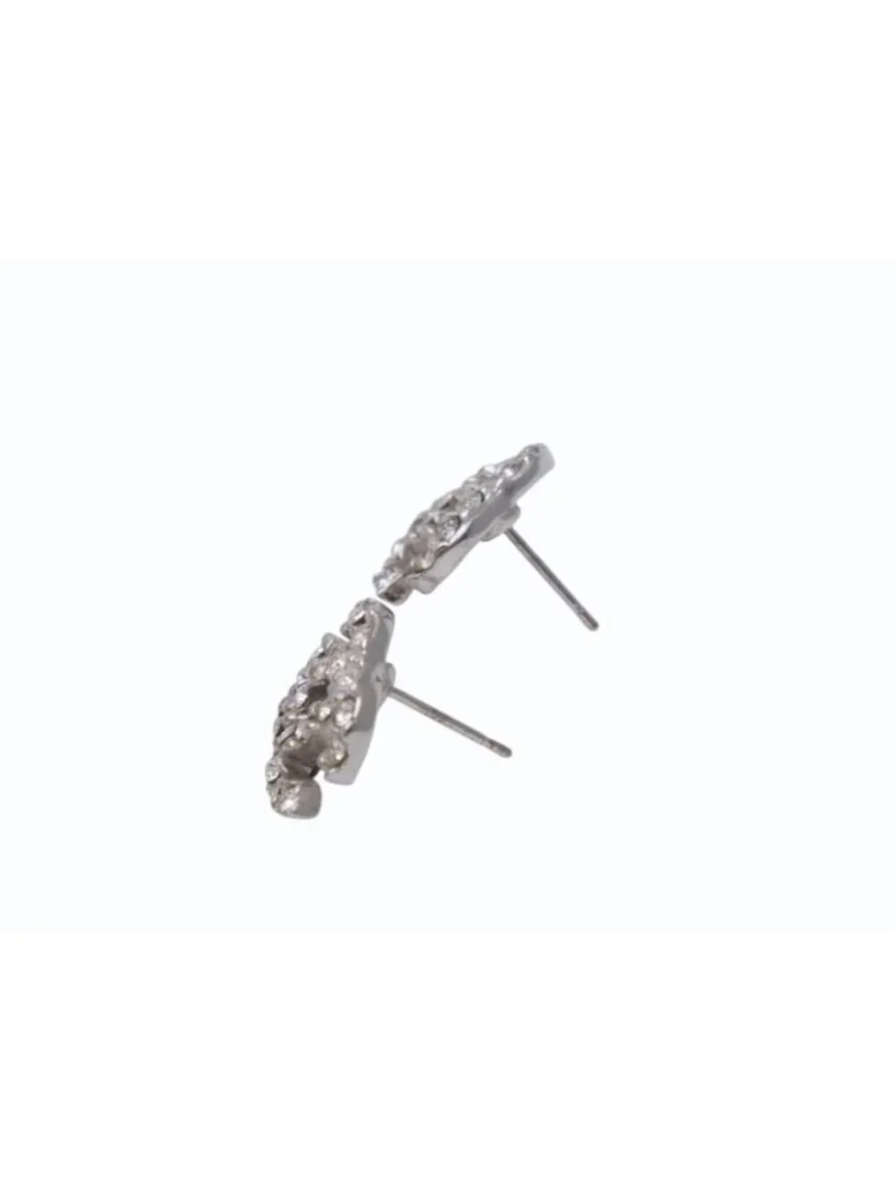 Chanel CC Logo Earrings 03 Rhinestone Metal Silver Clear